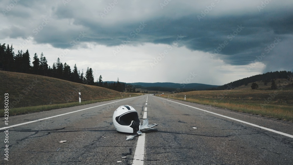 A motorcycle accident on a rural highway.