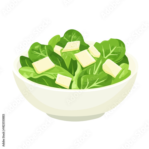 A Simple flat 2D icon of a set of Caesar salad isolated on a transparent background, vector, flat design, animation design, simple flat 2D icon, minimalist