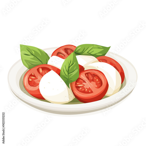 A Simple flat 2D icon of caprese salad isolated on a transparent background, vector, flat design, animation design, simple flat 2D icon, minimalist design, clipart, illustration