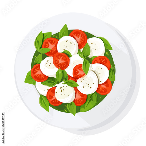 My Simple flat 2D illustration caprese salad isolated on a transparent background, vector, flat design, animation design, simple flat 2D icon, clipart