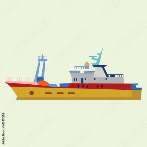 Flat illustration of ships icon for web design. Illustration of a ship carrying goods and people in large size and dancing colors. Design elements illustration of transportation