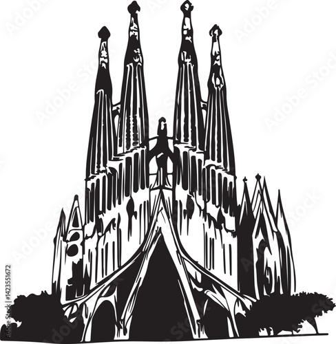 silhouette of a church in barcelona