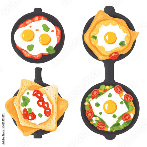 A Simple flat 2D icon of a chilaquiles set collection isolated on a transparent background, vector, flat design, animation design, simple flat 2D icon, minimalist design, clipart, illustration