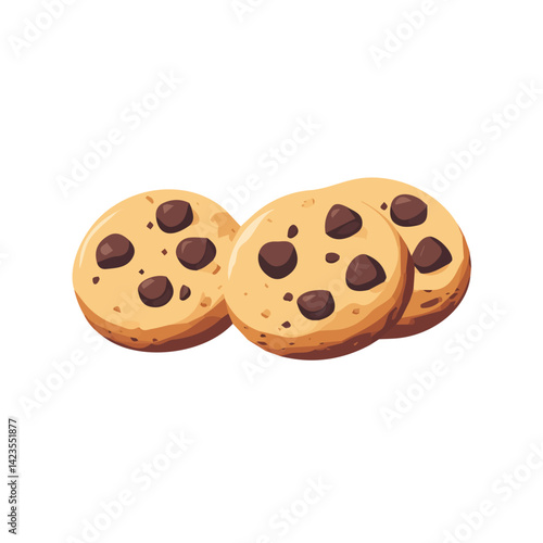 A Simple flat 2D icon of a chocolate chip cookies isolated on a transparent background, vector, flat design, animation design, simple flat 2D icon, minimalist design, clipart, illustration