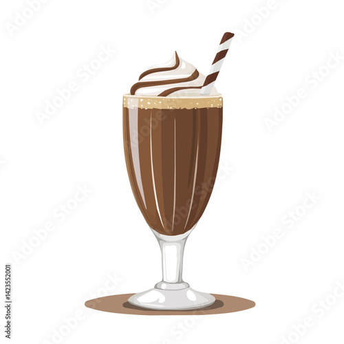 A Simple flat 2D icon of a chocolate milkshake isolated on a transparent background, vector, flat design, animation design, simple flat 2D icon, minimalist design, clipart, illustration