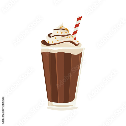 A Simple flat 2D icon of a chocolate milkshake set isolated on a transparent background, vector, eps, flat design, animation design, simple flat 2D icon, minimalist design, clipart, illustration