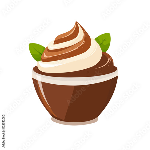 A Simple flat 2D icon of a chocolate mousse isolated on a transparent background, vector, flat design, animation design, simple flat 2D icon, minimalist design, clipart, illustration