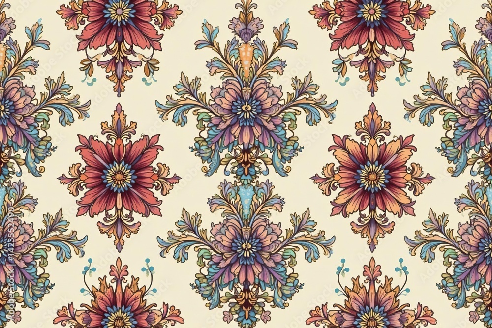 Intricate floral damask seamless background in muted tones, muted tones, soft Intricate floral damask seamless background in muted tones, muted tones, soft