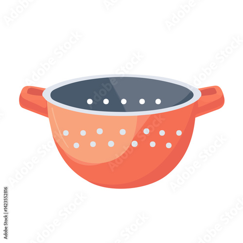 A Simple flat 2D icon colander isolated on a transparent background, vector, flat design, animation design, simple flat 2D icon, minimalist design, clipart, illustration