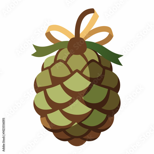 pine cone adorned with a red bow, isolated on a white background