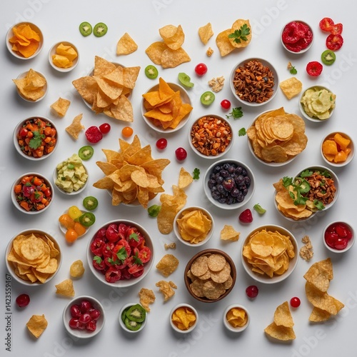 Wallpaper Mural A vibrant array of colorful snacks displayed in an innovative layout, showcasing diverse shapes and textures in an eye-catching presentation. Includes bright appetizers and bite-sized chips, all arran Torontodigital.ca