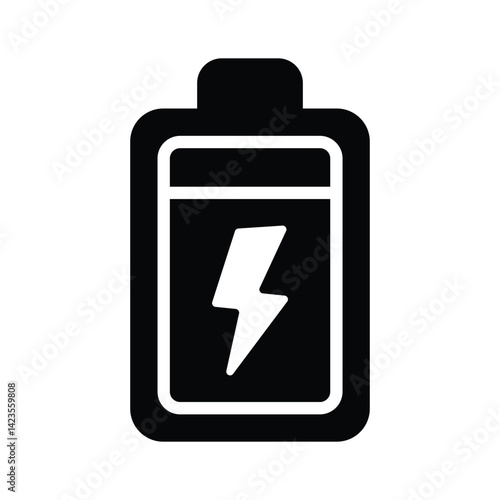 Modern glyph style icon showing charging battery with bolt sign