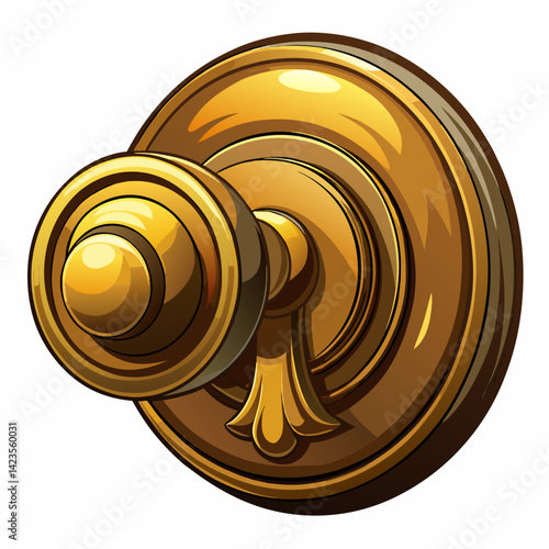 Golden door knob isolated on a white background, showcasing its shiny surface and intricate design details.