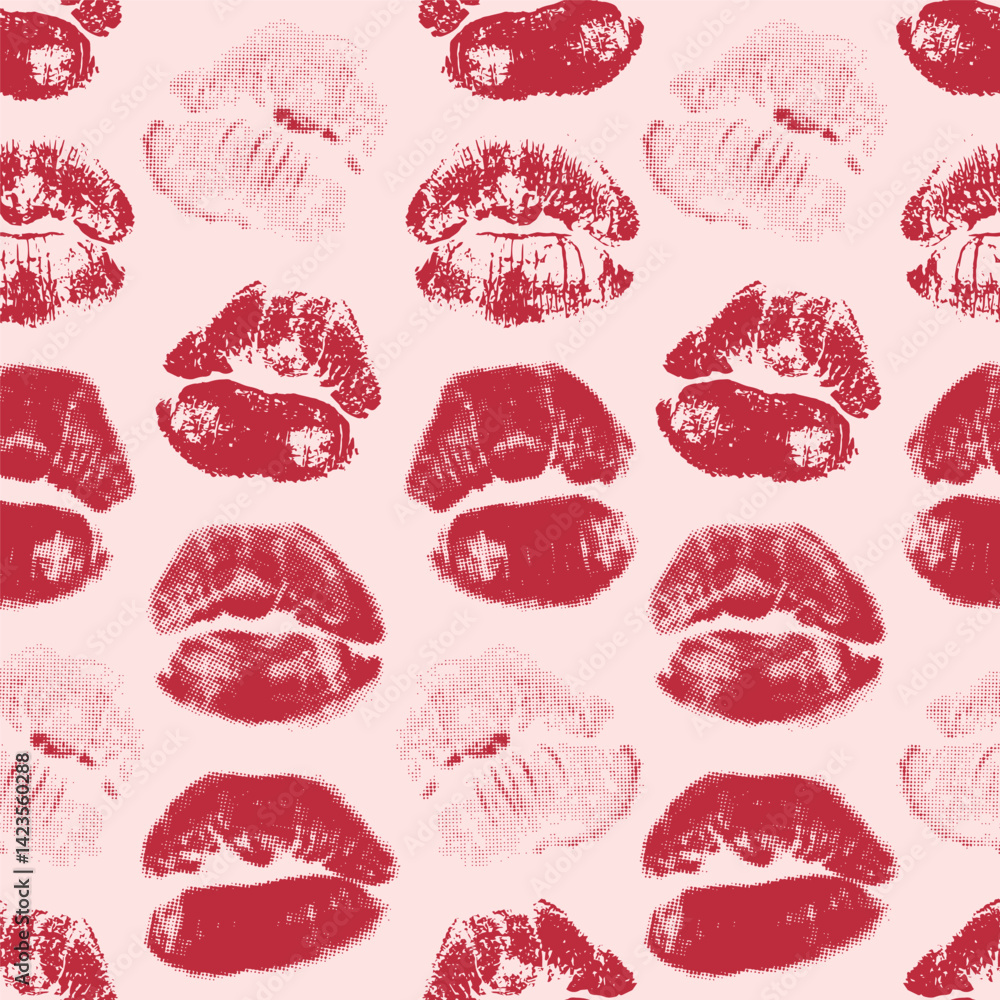 Kiss prints of different lips. Mixed media, vector design, seamless pattern, background Kiss prints of different lips. Mixed media, vector design, seamless pattern, background