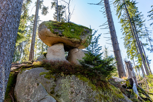 Obraz na płótnie Rock formations in the Sumava Mountains, Czechia. Tourist area