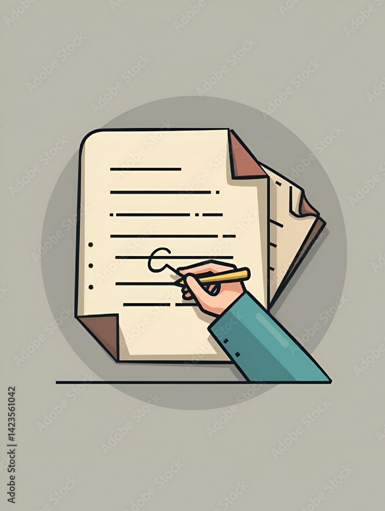 Signature in documents icon Vector flat thin line illustration