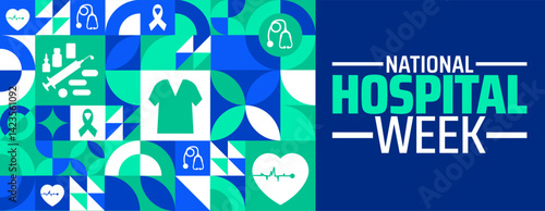 National Hospital Week Geometric shape pattern background banner or poster design template. observed every year in May. Holiday concept. Use to any Template, card, poster, placard, template.