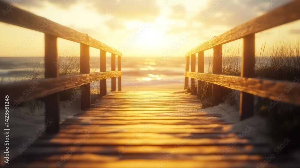 Golden hour boardwalk coastal pathway Golden hour boardwalk coastal pathway
