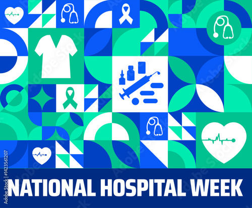 National Hospital Week Geometric shape pattern background banner or poster design template. observed every year in May. Holiday concept. Use to any Template, card, poster, placard, template.