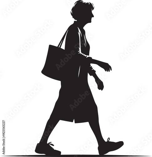 Elderly Woman Walking with a Tote Bag  Active Senior Lifestyle and Daily Routine Scene silhouette new 2025 trendy