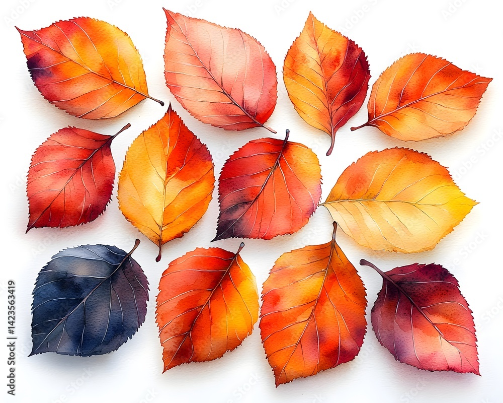 Obraz premium Warm Autumn Leaves in Vibrant Watercolor Tones