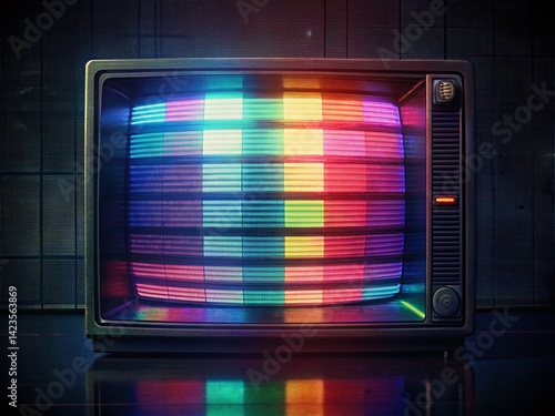 Obraz na płótnie No Signal: Vintage Analog TV with VHS Static and Colorful Noise w salonie