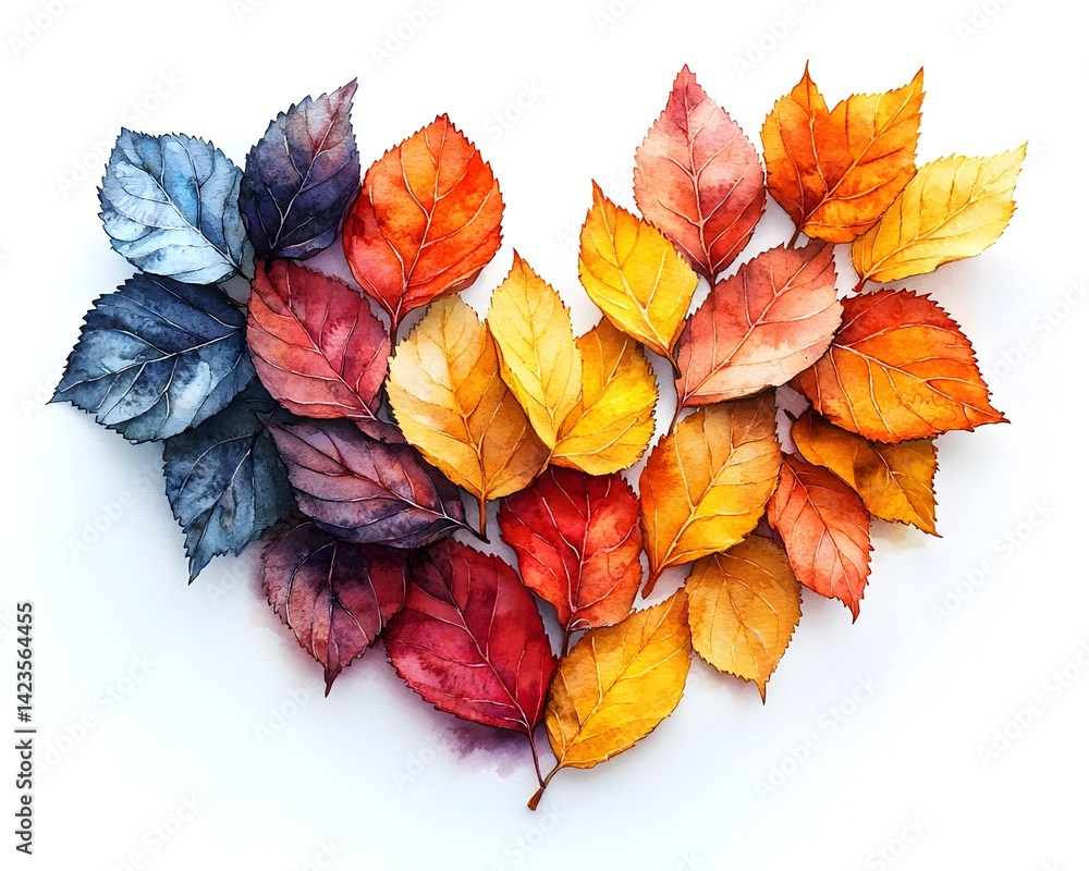 Fototapeta premium Watercolor Maple Leaves in a Heart Shape