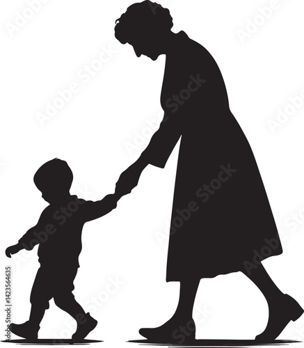 Grandmother Walking While Holding Grandchild’s Hand  Heartwarming Family Moment Outdoors silhouette new 2025 trendy