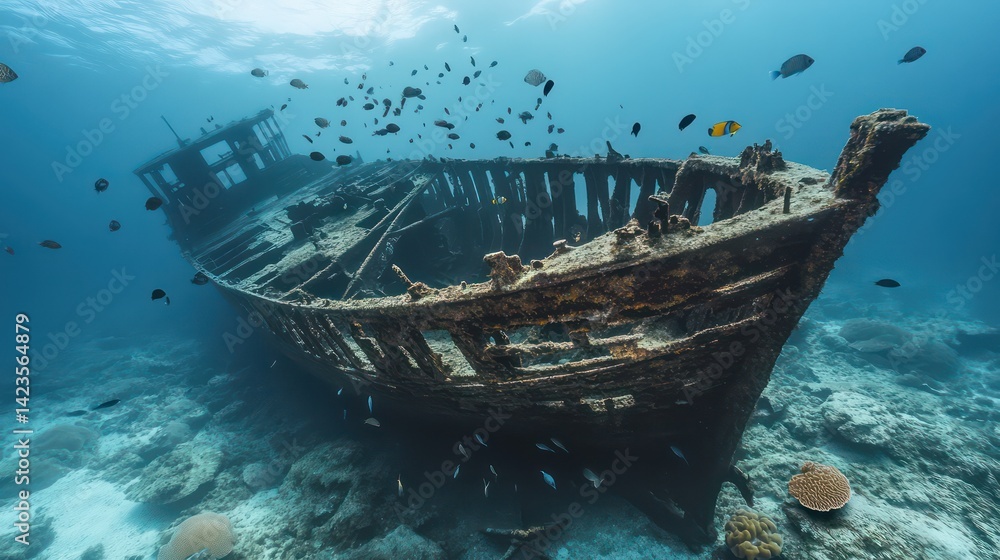 Sunken ship underwater photography Sunken ship underwater photography