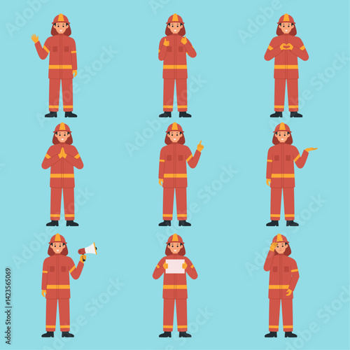 Firefighter character set collection vector illustration