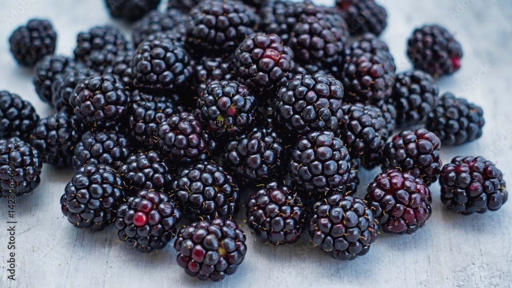 A close-up of fresh, organic black raspberries. High in antioxidants and fiber.
