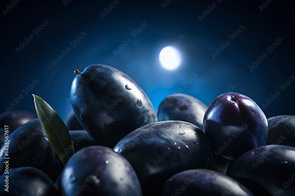 Night Photography: Black Olives Illuminated by Moonlight