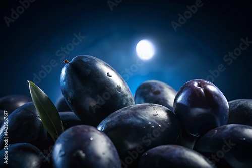 Obraz na płótnie Night Photography: Black Olives Illuminated by Moonlight w salonie