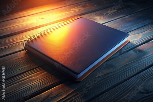 Obraz na płótnie Night Photography: Blank Notebook on Rustic Wooden Background - Perfect for Inspiration and Journaling w salonie
