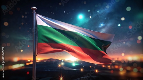 Obraz na płótnie Night Photography: Bulgarian Flag Waving in the Dark w salonie