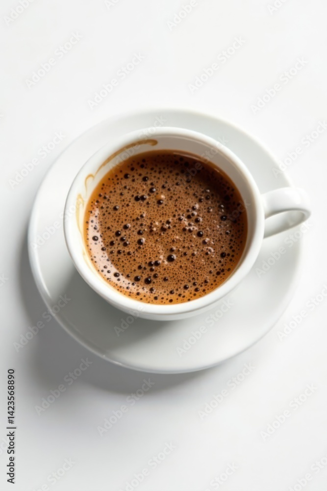Fototapeta premium Small cup of rich espresso, clean white backdrop , texture, hot beverage