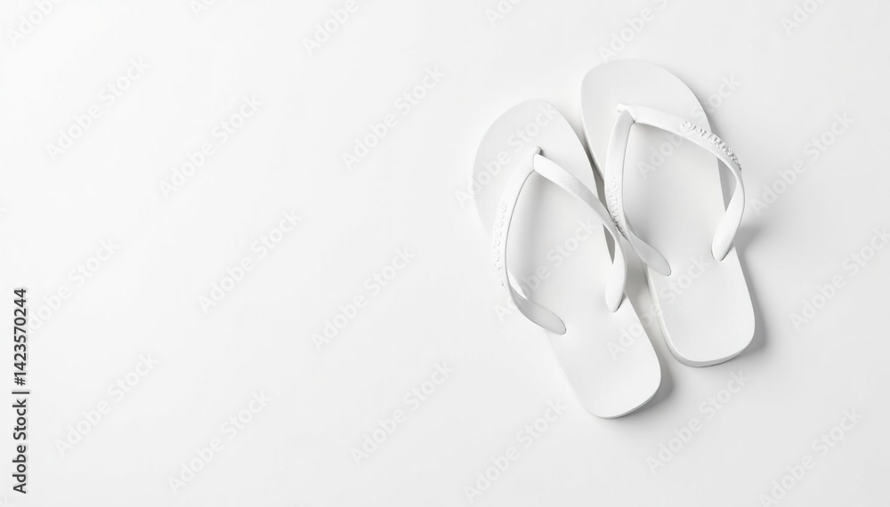 Pair of white flip-flops, isolated on white backdrop, designs, flip flop sandals, simple backdrop Pair of white flip-flops, isolated on white backdrop, designs, flip flop sandals, simple backdrop