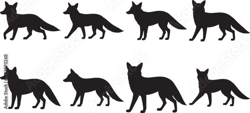 Eight Fox Silhouettes Wildlife Animal Set Design Graphic