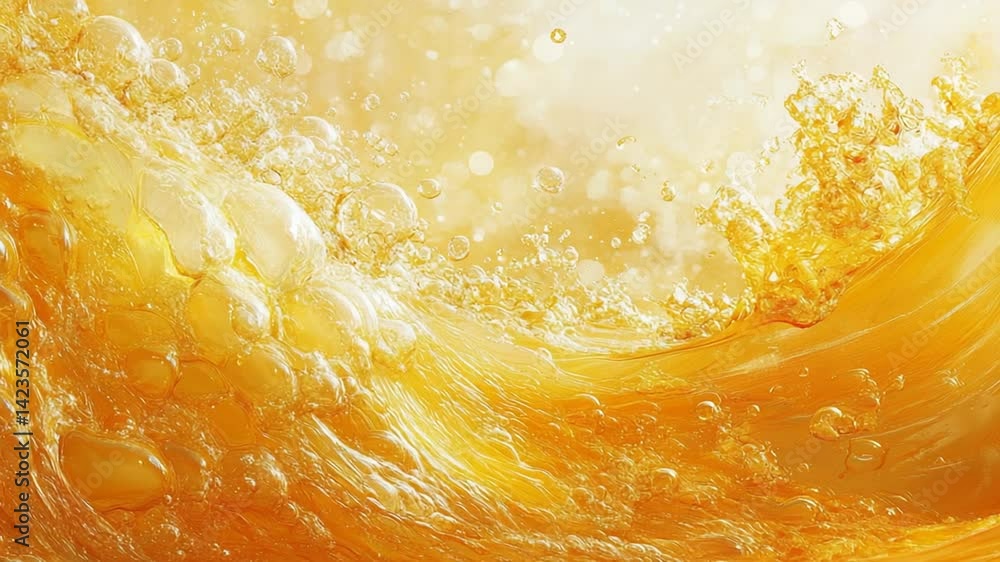 Amber Beverage Liquid with Bubbles and Wave Motion, Suitable for Commercial Applications Amber Beverage Liquid with Bubbles and Wave Motion, Suitable for Commercial Applications
