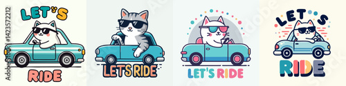 cool cat illustration driving a car with t-shirt design