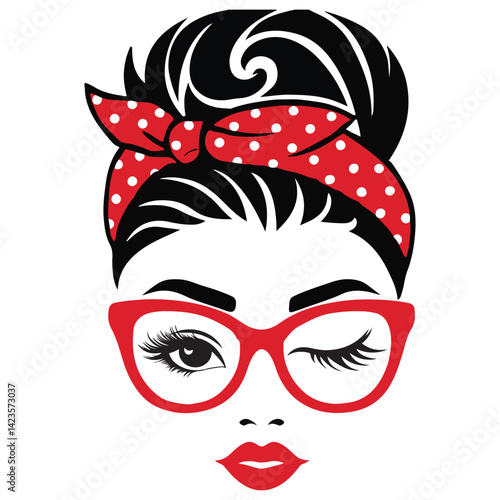 Mom Messy Bun illustration, Messy Bun Hairband clipart design, Messy Bun Design For Women