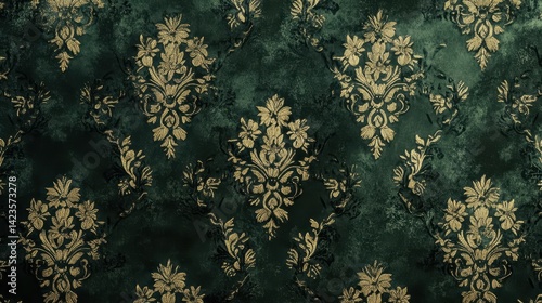 Midnight green wallpaper with floral damask background glow