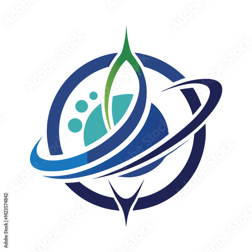 Elegant and simple logo design representing space infrastructure with blue, green, and white colors symbolizing innovation and sustainability in the aerospace industry