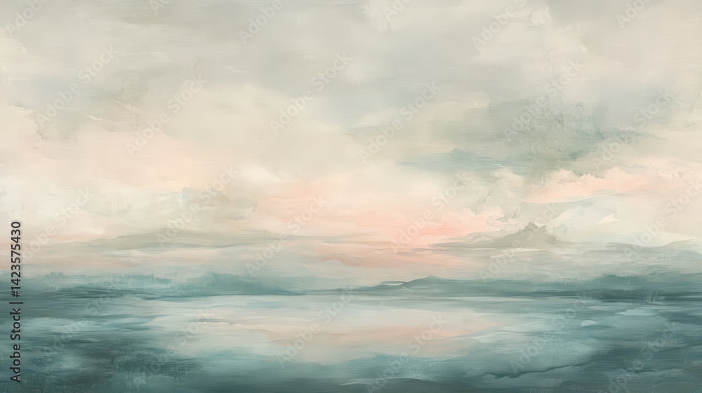 Obraz premium Wallpaper with misty green-pink tones and serene dawn backdrop