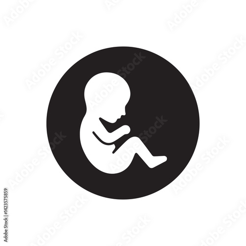 Black Silhouette of a Fetus in a Circular Frame Representing Pregnancy, Prenatal Development, and Maternal Care for Healthcare,  Editable Vector Illustration Isolated on a White Background