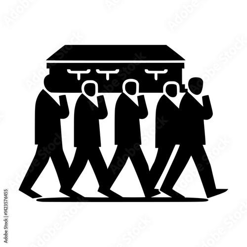 Funeral procession, pallbearers, carrying coffin, silhouette