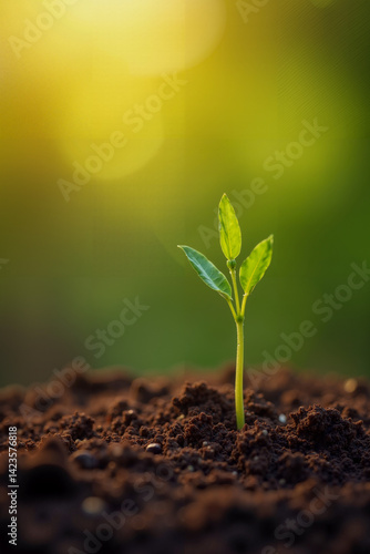 Small Plant Emerging from the Soil Highlights Nature's Resilience