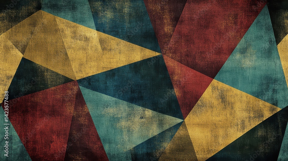 Rough-textured wallpaper with burgundy mustard teal triangle backdrop Rough-textured wallpaper with burgundy mustard teal triangle backdrop