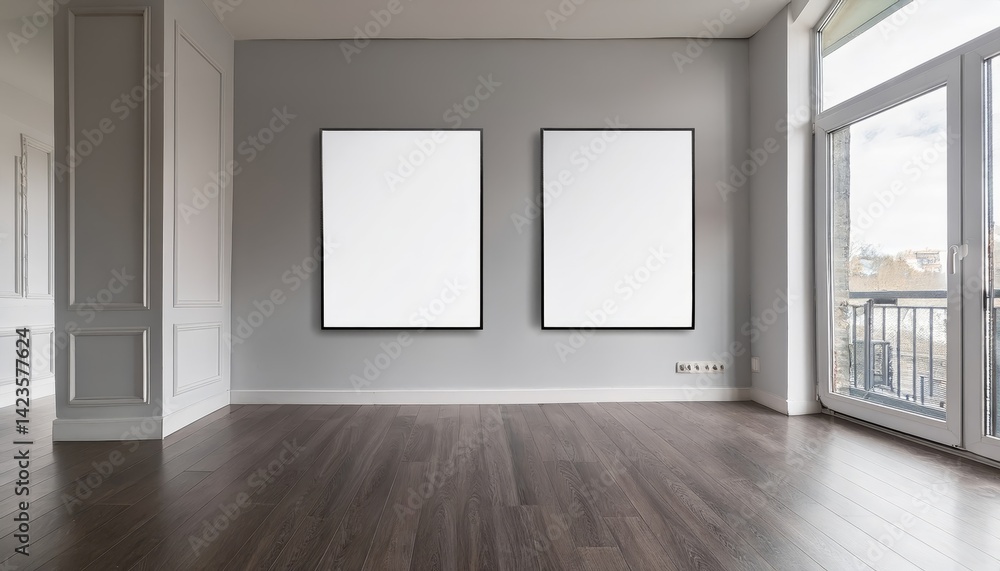 empty room with framed blank posters on wall empty room with framed blank posters on wall