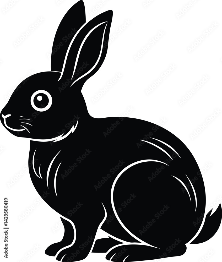 Obraz premium Cute Bunny in Black | Rabbit Silhouette Vector for Print, Easter Crafts & Animals Vector File